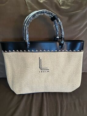 Loulu Straw and Black leather Woven Tote bag